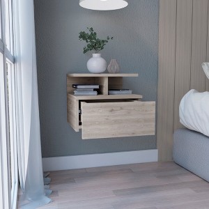 Floating Nightstand 12"H, Wall Mounted with Single Drawer and 2-Tier Shelf - 1 of 4