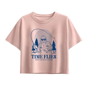 Girls' - Instant Message - Time Flies Sasquatch Short Sleeve Boxy Graphic T-Shirt - 1 of 3