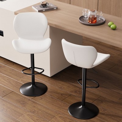 Sapphtopaz 2PCS Modern Swivel Bar Stools with PU Upholstered Adjustable Height 22.2"-31" Barstools with Back Counter Stool for Kitchen Island