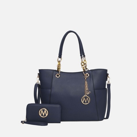 MKF Collection Tote Bag with Wallet 2-Piece Set Vegan Leather Crossbody Strap, Bonita | MKF Collection by Mia K - Navy