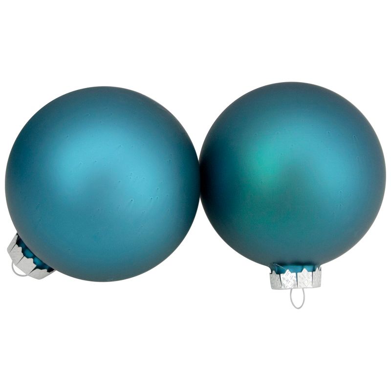 Northlight 4pc Shiny and Matte Glass Ball Christmas Ornament Set 4" - Turquoise Blue, 4 of 5