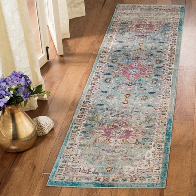 Green and Cream Synthetic Reversible Runner Rug