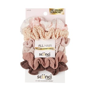 scünci No Damage Textured Scrunchies - Creams/Pink/Brown - All Hair - 6pk - 1 of 4