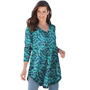 Roaman's Women's Plus Size V Neck Thermal Swing Tunic - 1 of 4