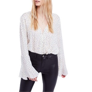 Free People Womens Bell Sleeve Bodysuit Jumpsuit, white, Small - 1 of 1