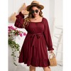 WhizMax Women's plus size Dress Casual Square Neck Dress Puff Long Sleeve Dresses High Waist Ruffle Midi Dress with Belt - 3 of 4