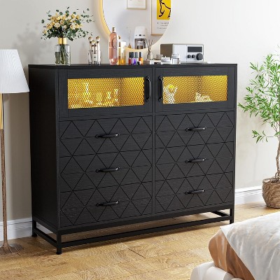 8 Drawer Dresser for Bedroom with 2-Door Cabinet, LED Lights, Charging Station, Tall Storage Organizer Chest for Living Room/Hallway/Entryway