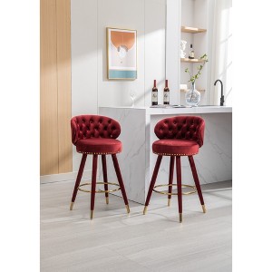 20.9" Velvet Counter Height Bar Stools Set of 2 with Solid Wood Legs and 360¡ã Swivel for Kitchen, Dining, or Bar - 1 of 4