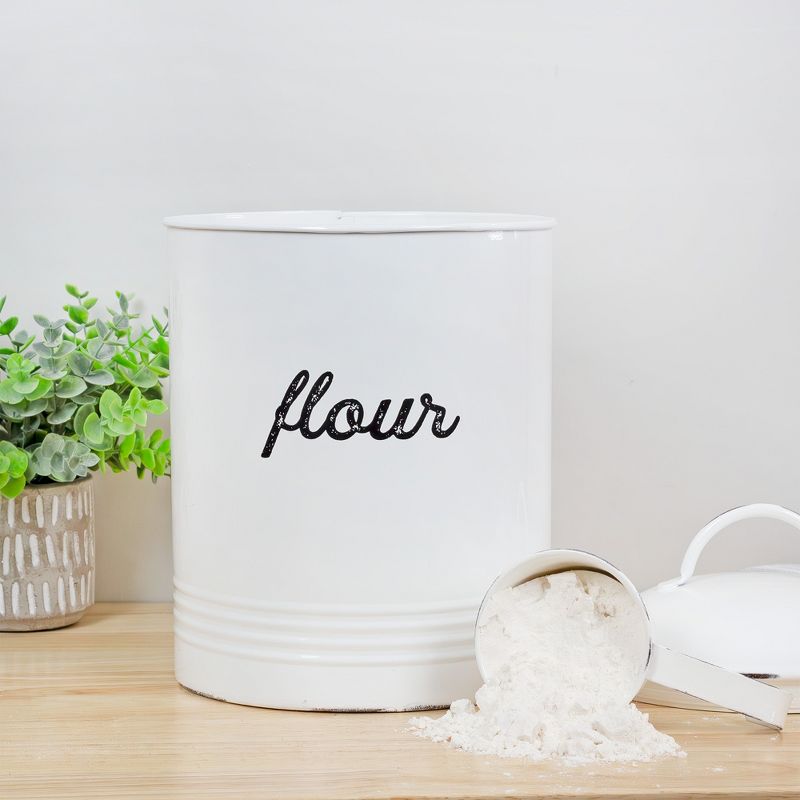 AuldHome Design Enamelware White Flour Canister; Rustic Farmhouse Style Kitchen Storage, 5 of 9