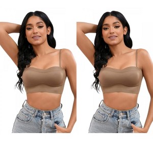 INSPIRE CHIC 2 Pcs Women's Push Up U Back Adjustable Straps Full Cup Wirefree Tube Convertible Bras - 1 of 4