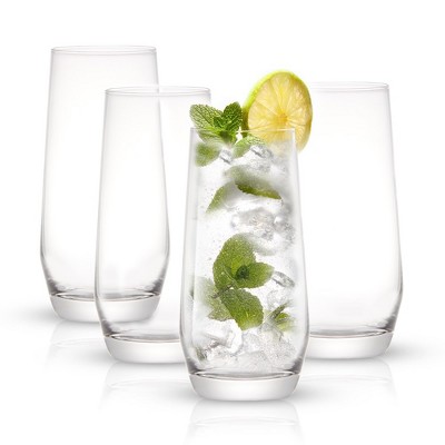 JoyJolt Gwen Highball Glasses - Set of 4 Lead-Free Crystal Glassware - 18oz