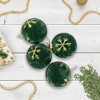 Northlight Velvet Glass Christmas Ball Ornaments with Gold Snowflakes - 3" (80mm) - Green - 4ct - 2 of 4