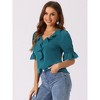 INSPIRE CHIC Women's Ruffle V Neck Puff Sleeve Summer Casual Chiffon Peasant Top - 2 of 4