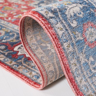 Vintage Red and Blue Floral Synthetic Runner Rug