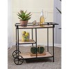 Vynxaria 3-Tier Utility Storage Shelves Bar Cart with Wheels, Black Frame and Wood Tiers - 2 of 4