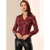 Allegra K Women's Zipper Front Long Sleeve Lapel Collar PU Leather Jacket - 3 of 4