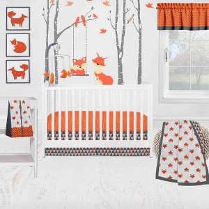 Bacati - Playful Fox Orange Gray 10 pc Crib Bedding Set with 2 Crib Fitted Sheets - 1 of 4