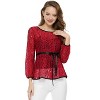 INSPIRE CHIC Women's Semi-Sheer Elegant Tie Waist Long Sleeve Floral Lace Peplum Blouses - 3 of 4