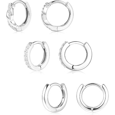 3-Pair Sterling Silver Huggie Hoops - Dainty Stackable & Hypoallergenic, with Birthstone Accents - image 2