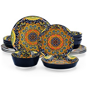 vancasso 16 piece Bohemian style ceramic tableware set including plates, dessert plates, soup plates, and bowls, serving 4 people - 1 of 4
