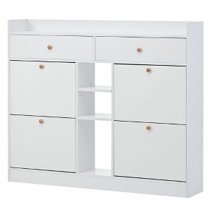 SEVOBAL Shoe Racks Modern Tipping Bucket Shoe Cabinet with Flip Down Drawers and Storage Organizer for Entrance Hallway, White, 50.7"*9.4"*42.5" - 1 of 4