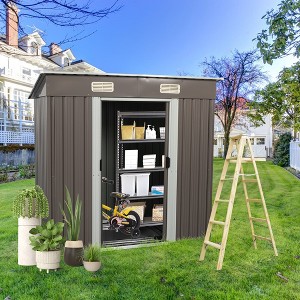 6x4 FT Outdoor Storage Shed With Floor Frame Waterproof UV Protection Storage House Garden Metal Shed With Lockable Door - 1 of 4
