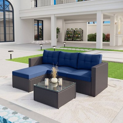 3pc Outdoor Rattan Wicker Furniture Set - Blue - Captiva Designs : Target