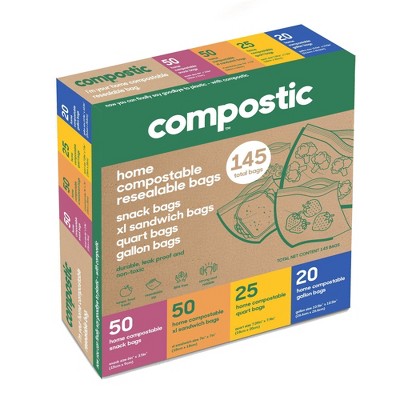 Compostic 100% Compostable Food Storage Bags Variety Pack - 145ct