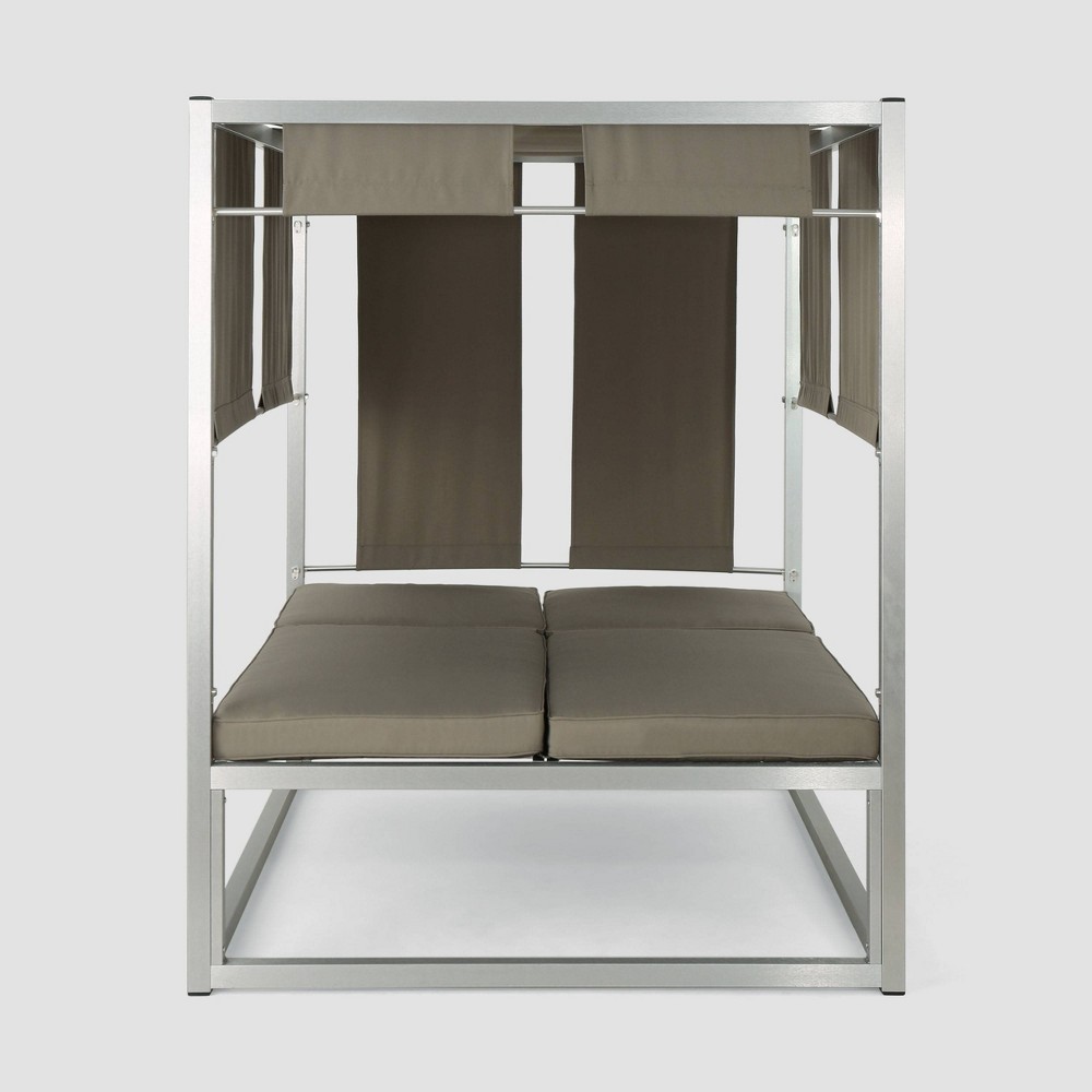 Photos - Garden Furniture Heminger Aluminum Canopy Daybed Silver/Khaki - Christopher Knight Home