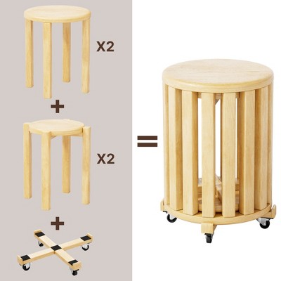 Rbied 100% Solid Wood Stackable Stools Set of 4, 18-inch Stacking Stools Nesting Tables, Sturdy and Durable, Top Stackable Round Side Table