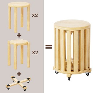 Rbied 100% Solid Wood Stackable Stools Set of 4, 18-inch Stacking Stools Nesting Tables, Sturdy and Durable, Top Stackable Round Side Table - 1 of 4