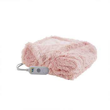 Serta Leena Shaggy Faux Fur Electric Heated Throw Blanket