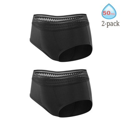 CARER 2-Pack Lace Period Underwear for Women Leakproof Menstrual Panties, Mild Absorbency, Washable, Comfortable Fit, Reusable Period Briefs