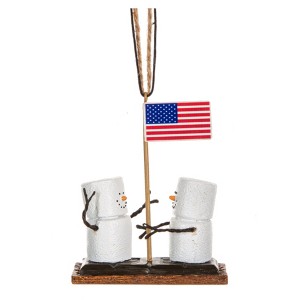 Ganz S'mores Resin Holiday Ornament, Snowman with American Flag - 1 of 1