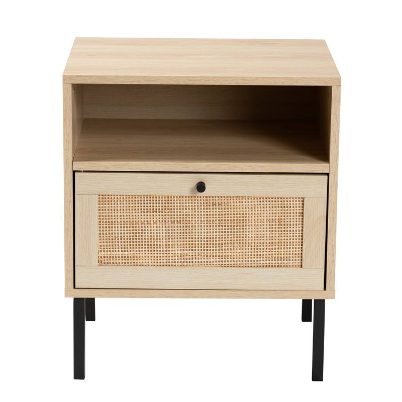 Caterina Wood and Natural Rattan 1 Door End Table Natural Brown/Black - Baxton Studio, 1 of 12