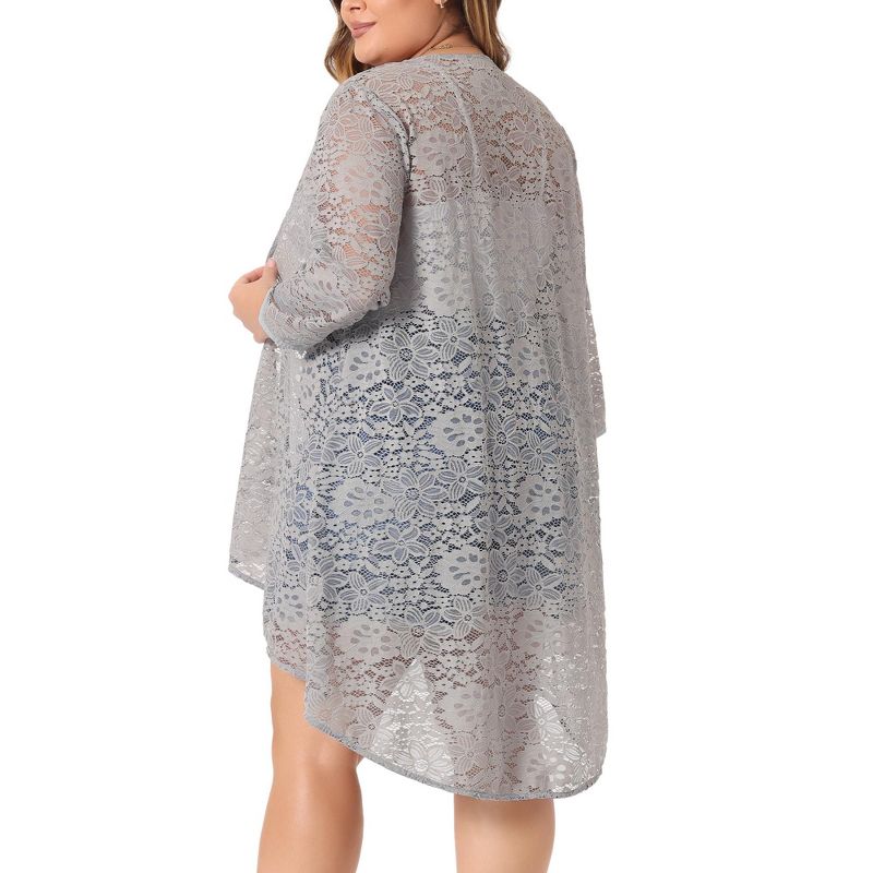 Agnes Orinda Women's Plus Size Lace Sheer High Low 3/4 Sleeve Open Front Cardigans, 4 of 6
