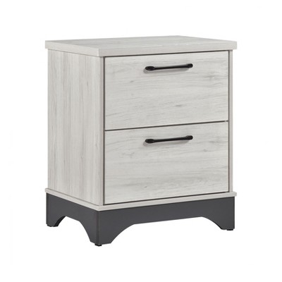 Vynxaria Contemporary 2-Drawer Nightstand - 2-Tone (White Oak & Gray), Ball Bearing Glides, Black Bar Pulls, No Assembly, 1pc Bedroom Furniture