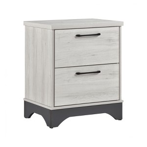Vynxaria Contemporary 2-Drawer Nightstand - 2-Tone (White Oak & Gray), Ball Bearing Glides, Black Bar Pulls, No Assembly, 1pc Bedroom Furniture - 1 of 4