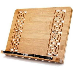 Large Size Bamboo Book Stand and Cookbook Holders for Reading Hands Free, Adjustable for Kitchen Counter or Desk - 1 of 4