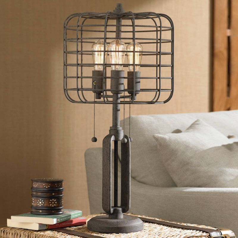 Franklin Iron Works Edison Industrial Rustic Farmhouse Table Lamp 30" Tall Rust Brown Open Metal Cage for Bedroom Living Room Bedside Nightstand Kids, 2 of 10