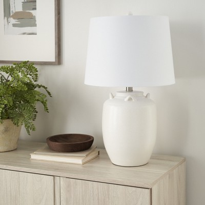 24" White Ceramic Jug Farmhouse Table Lamp