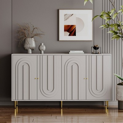 59.8" Sideboard Buffet Storage Cabinet With 4 Doors, Metal Legs, Adjustable Shelves Wooden Cabinet