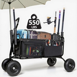NAYSAYE Fishing Cart Collapsible Beach Wagon with 11 Inch All Terrain Wheels Rod Holders for Outdoor Camping, Black, 50.5"*25.5"*38" - 1 of 4