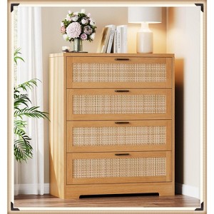Jojoka Tall Rattan Dresser with 4 Drawers, Boho Wooden Storage Chest for Bedroom, Living Room, or Entryway - 1 of 4