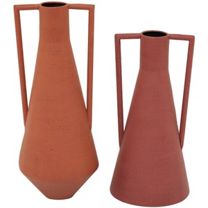 Set of 2 Metal Vase with Handles Orange - Olivia & May: Modern Amphora Style, Indoor Use, Rubber Stoppers - 1 of 4