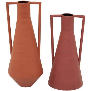 Set of 2 Metal Vase with Handles Orange - Olivia & May