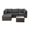 Osparple Outdoor Furniture Set Corner Seat Loveseat Wicker Woven Sofa with Cushion, Tempered Glass Coffee Table for Patio, Terrace, Brown+Gray - 4 of 4