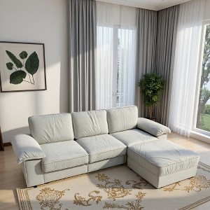 105.5'' Fabric Upholstered L-Shaped Sectional Sofa with Storage Ottoman, Deep Cushions and Space-Saving Design for Apartment & Living Room - 1 of 4