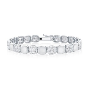 Bella Silver Sterling Silver, Alternating Polished & CZ Square Bracelet - Silver - 7.25 Inch - 1 of 2
