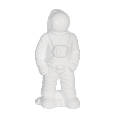 Sagebrook Home 12" Ceramic Astronaut Statuette - Contemporary White Space Themed Figurine - Astronaut Statue for Home or Office Table Decor - Space